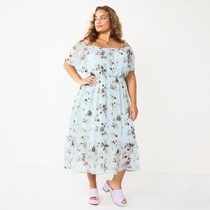 Rewind Womens Cold Shoulder Skater Dress Blue Floral Sz M